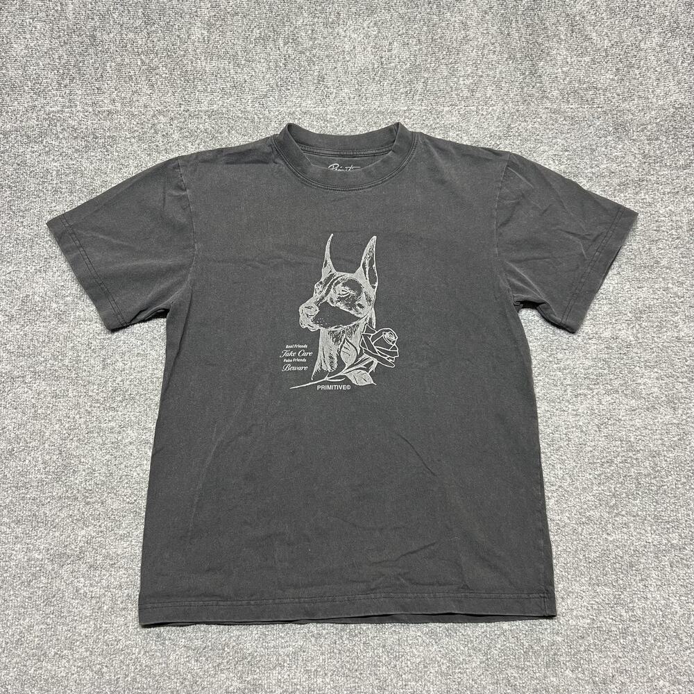Primitive Shirt Mens Small Black Real Friends Beware Dog Rose Graphic Tee